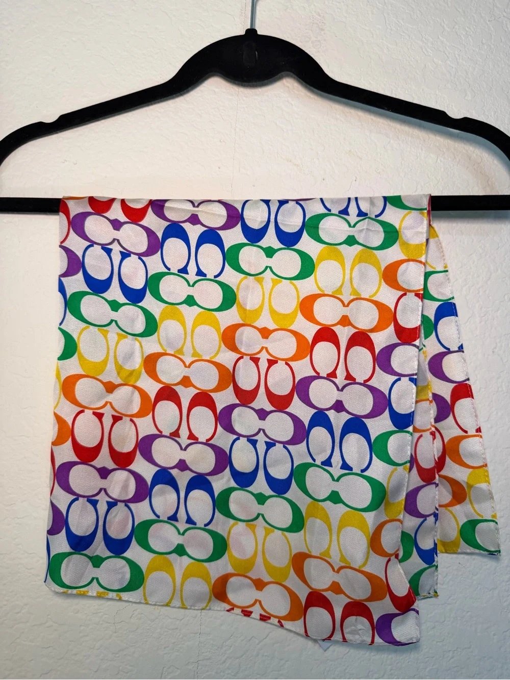 Coach Multicolor Square 100% Silk Logo Scarf in Rainbow Hues 23” x 23”